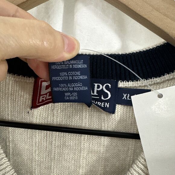 Chaps Ralph Lauren Crested Neutral Preppy Sweater Vest Mens XL Old Money Golf - Picture 6 of 8